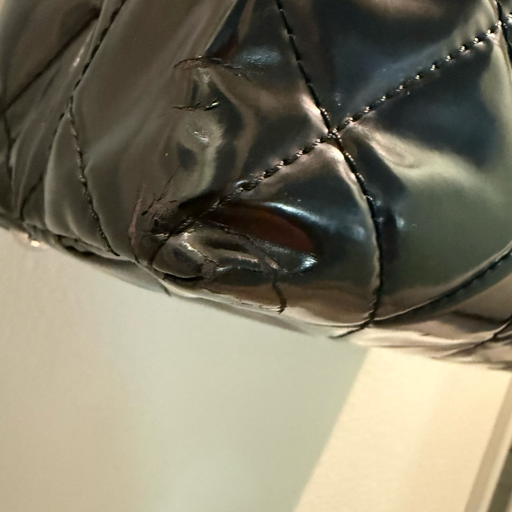 Chanel Black Quilted  Patent Leather Tote with Chain Shoulder Straps - Picture 5 of 13
